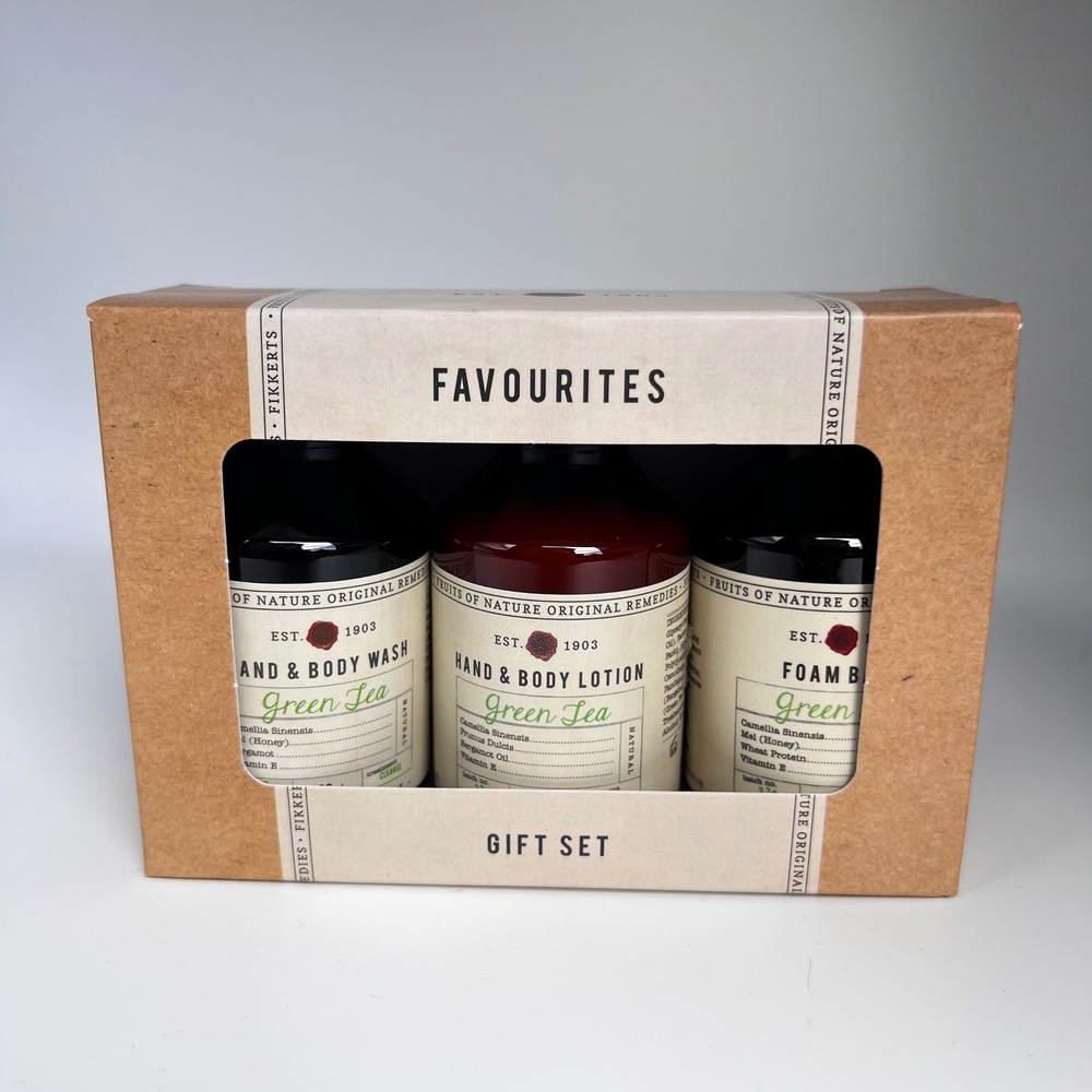Fikkerts Green Tea Favourites Gift Set Hand Body Wash Lotion Foam Bath 3pc 100ml